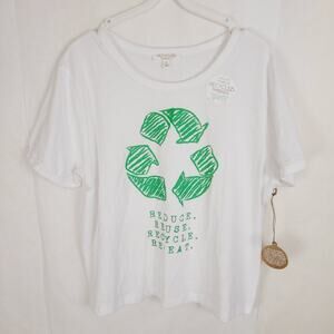 New Recycled Threads white recycle graphic tshirt Size medium Sustainable Hippie